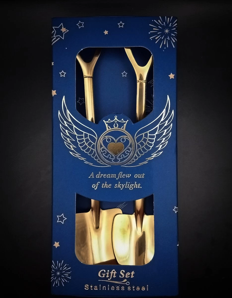 Cuillères à Dessert Joy Spoons | Set De Fourchette Et Cuillère Mignonnes Et Fonctionnelles En Or | Boite Bleue 1 Cuillères à Dessert Joy Spoons | Set De Fourchette Et Cuillère Mignonnes Et Fonctionnelles En Or | Boite Bleue