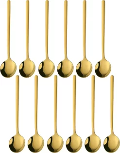 Ensemble De Cuillères à Café House Of Set - 13 Centimètres - Or - Cuillère à Café - Design Rond - Acier Inoxydable - 12 Pièces