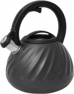 Bouilloire à Sifflet Meyerhoff En Acier Inoxydable Gris Mat 2,7 Litres - Convient à Toutes Les Sources De Chaleur, Y Compris L'induction - Motif Rotatif - Design Unique - Poignée Froide