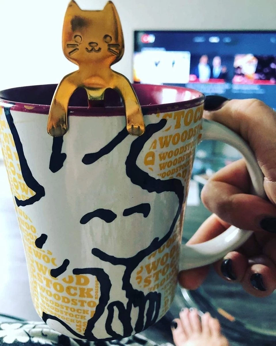 Café Ou Cuillère En Acier Inoxydable Avec Tête De Chat à Accrocher à La Tasse, Polie Des Deux Côtés 4 Cuillères 2 Café Ou Cuillère En Acier Inoxydable Avec Tête De Chat à Accrocher à La Tasse, Polie Des Deux Côtés 4 Cuillères – Image 2