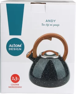 Bouilloire Sifflante Altom Design Andy En Acier Inoxydable Noir / Marron 2,3 Litres - Design Noir Moucheté Unique - Convient à Toutes Les Sources De Chaleur - Poignée Aspect Bois Avec Revêtement Soft Au Toucher 8 Bouilloire Sifflante Altom Design Andy En Acier Inoxydable Noir / Marron 2,3 Litres - Design Noir Moucheté Unique - Convient à Toutes Les Sources De Chaleur - Poignée Aspect Bois Avec Revêtement Soft Au Toucher -Fournitures De Cuisine Boutique 964x1200 2