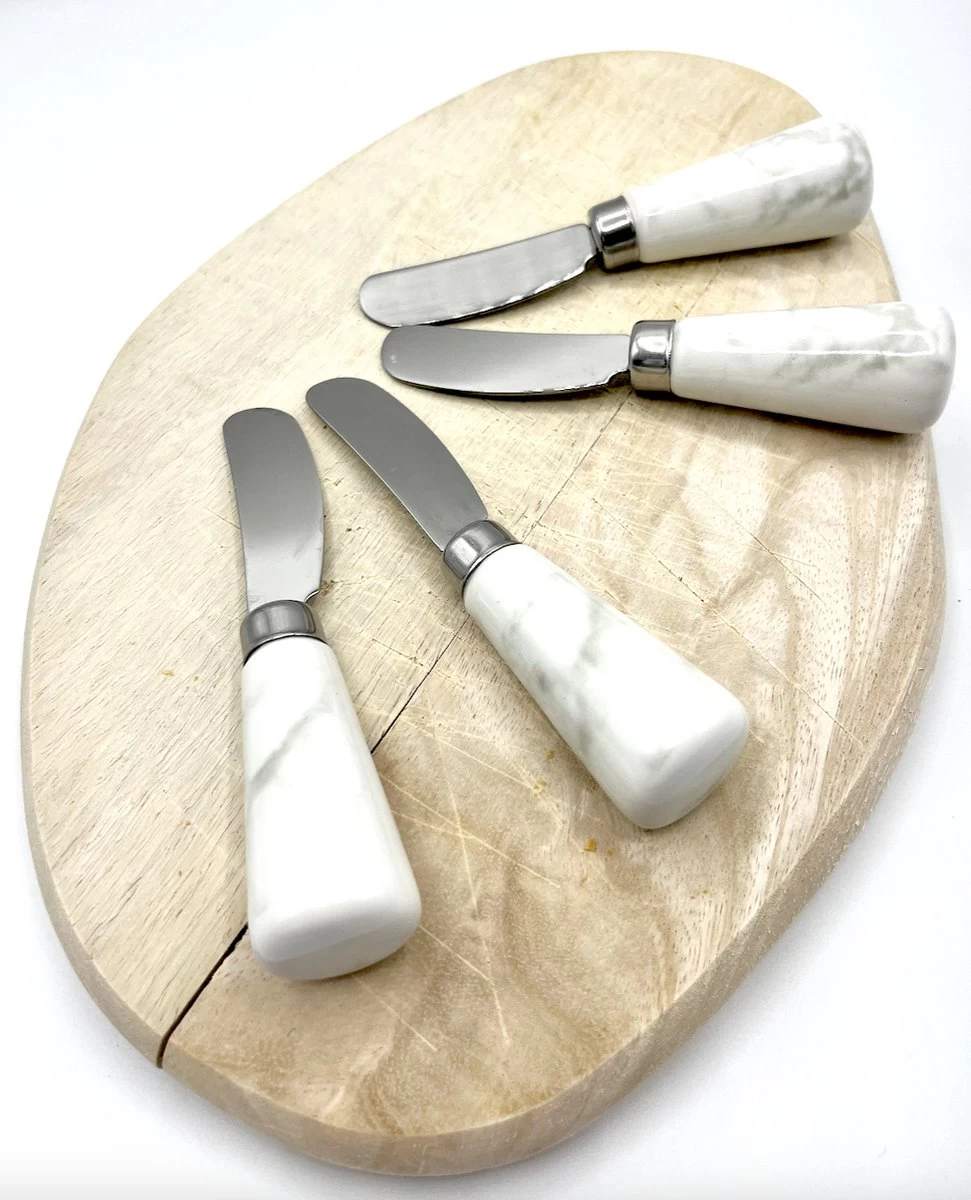 Couteau à Beurre 4 Pièces - Couteaux Pour Le Snack - Couteaux à Tapas - Couteaux à Tartiner - Couverts à Boire - 12 Cm - Manche Design En Marbre - Argent - Eetsmaakvol.nl 5 Couteau à Beurre 4 Pièces - Couteaux Pour Le Snack - Couteaux à Tapas - Couteaux à Tartiner - Couverts à Boire - 12 Cm - Manche Design En Marbre - Argent - Eetsmaakvol.nl – Image 5