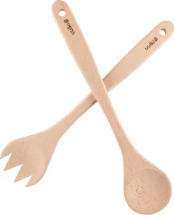 Couverts à Salade En Bois Uulki | Service à Salade Avec Cuillère à Salade Et Fourchette à Salade En Bois De Hêtre Européen (33 Cm)