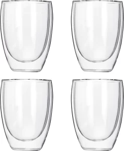 Verre à Café Krumble - Verres à Double Paroi - Set De 4 - 300 Ml - Verres à Café - Verres à Verres à Thé - Tasses - Verres Caffe Verres à Café - Verres à Cappuccino - Passe Au Lave-vaisselle - 8,8 X 8,8 X 11,5 Cm