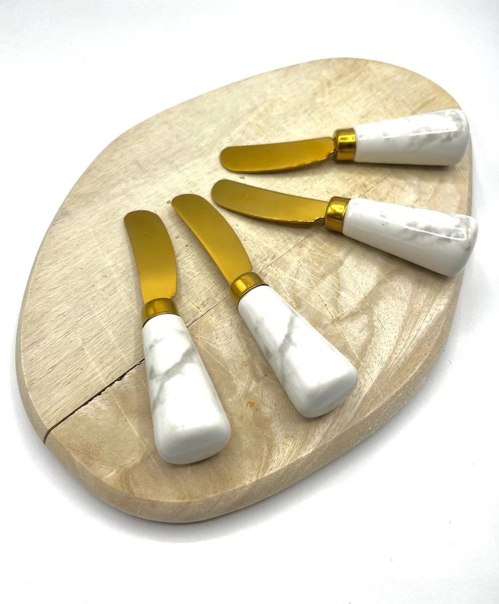 Couteau à Beurre 4 Pièces - Couteaux Pour Le Snack - Couteaux à Tapas - Couteaux à Tartiner - Couverts à Boissons - 12 Cm - Manche Design En Marbre - Or - Eetsmaakvol.nl 4 Couteau à Beurre 4 Pièces - Couteaux Pour Le Snack - Couteaux à Tapas - Couteaux à Tartiner - Couverts à Boissons - 12 Cm - Manche Design En Marbre - Or - Eetsmaakvol.nl – Image 4
